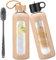 HYDRAGLAZIC 750ml Gourde en Verre Avec Paille et 2 Couvercle, Bouteille d'eau Motivation Graduée Pour 1 Journee Avec Marqueur de Temps Housse en Silicone, Sport Gourde Reutilisable,Ambre