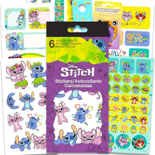 Disney Stichaufkleber-Set für Mädchen, Kinder – Lilo und Stitch Partygeschenk-Set mit 6 Stich- und Engel-Aufkleberbögen für Kindergeburtstag, Party, Goodie-Tüten, Basteln, mehr | Stitch Party Supplies