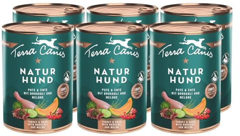 Terra Canis Pute & Ente mit Brokkoli Naturhund Nassfutter für Hunde, 6x400g | 100% Lebensmittelqualität aller Rohstoffe, mit natürlichen Superfoods, ideal für aktive Hunde, getreide- und glutenfrei