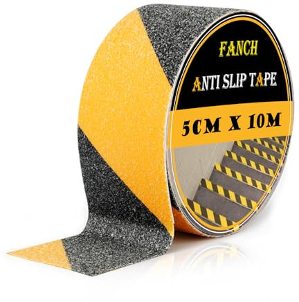 Fanchu Antirutsch Klebeband, 50mmx10m Rutschfest Klebeband, Rutschhemmendes klebeband Grip Tape für rutschfeste Treppenstufen im Innen- und Außenbereich (Schwarz-gelb, 50mm)