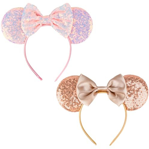 yumcute 2PCS Maus Ohren Bow Headband Sparkly Party Decoration, Kinder Mädchen Frauen Prinzessin Party Dekoration Cosplay Kostüme