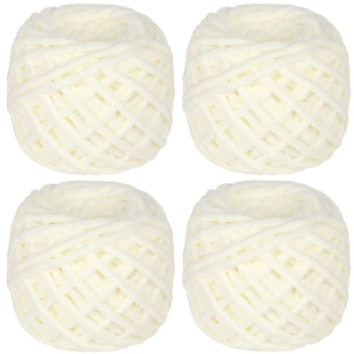 Coopay Chunky Wolle zum Häkeln, 4 x 90g Dicke Wolle zum Stricken Dickes Garn, Plüschgarn Wolle zum Stricken, Weich Wolle Dickes Garn Flauschig für Decken, Schals, Puppen - Milchig Weiß