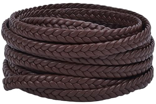 GORGECRAFT 5m X 10mm PU Intrecciato in Pelle Corda Bolo Tie Stringa 3mm di Spessore Strisce di Similpelle Marrone Cocco Piatto Similpelle Intrecciata Fili Corda per Bracciale Collana Creazione