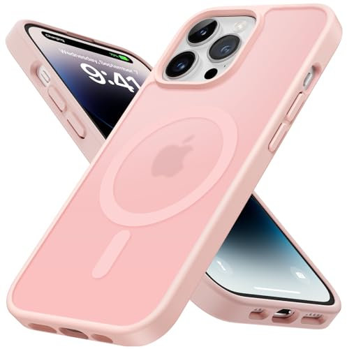 Cover Magnetica per iPhone 14 Pro Max 6,7 Pollici Compatibile con MagSafe, Custodia Traslucida Opaca Bumper Sottile Antiurto Glassata Cellulare Case Anti Impronte, Rosa