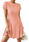 EIRUKON Ete Robe Courte Femme Col Rond Manche Courte Robes Chic A-Line Casual Plissée Mini Robe Moulante,Rose,L