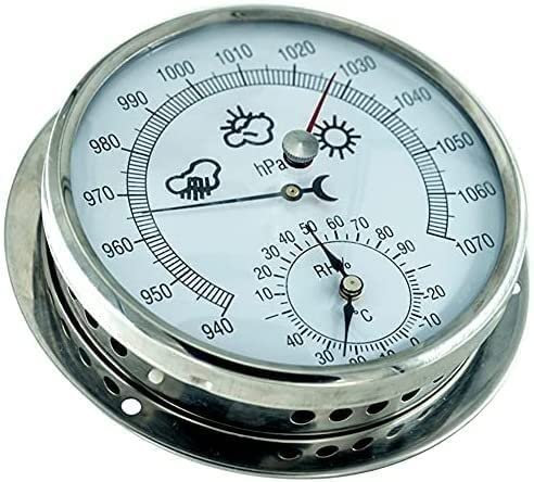 SFQEVHRZ Barometer， 15 cm Aneroid-Barometer, 3 in 1 Temperatur, Luftfeuchtigkeit und Luftdruck, for Hotels, Lagerhallen, Büros(Silver)