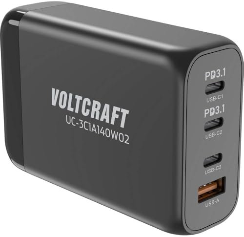 Voltcraft UC-3C1A140W02 USB Ladegerät 140 W 3X USB-C®, 1x USB-A Anzahl Ausgänge: 4 x GaN, USB Power Delivery (USB-PD),