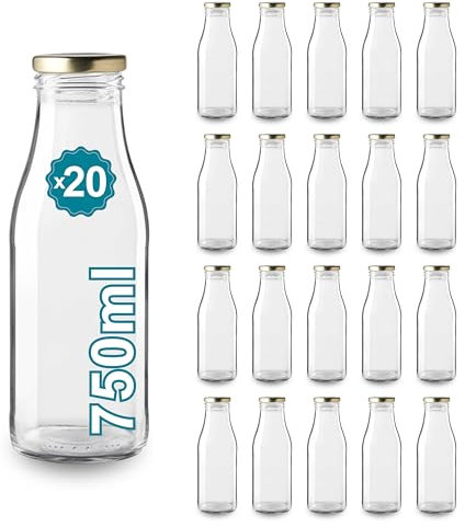 Espirito Rebelde Confezione da 24 bottiglie di vetro vuote, 750 ml, con coperchio, bottiglie di vetro per succhi, latte, barbecue, salse, ideali per picnic, matrimoni e feste