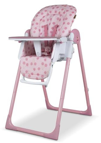 Cosatto Pip Adjustable Highchair, Birth to 15kg, Lightweight, Compact Foldable, Free Standing, Easy Clean, Padded Seat, Footrest, Tray Cup Holder (Cherry Pie)