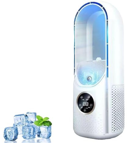 Aire acondicionado portátil silencioso sin aspas, de escritorio, con temporizador multifunción, enfriador evaporativo, 6 modos, temporizador de 1 a 6 h y luz nocturna de 7 colores. (Blanco)