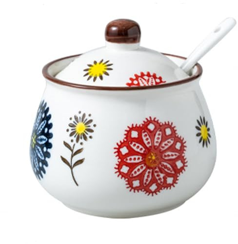 Porcelain Sugar Bowls with Lids and Spoons,Ceramic Spice Jars for Kitchen, Seasoning Containers for Salt, Pepper, Sugar, or Condiments (HHL)