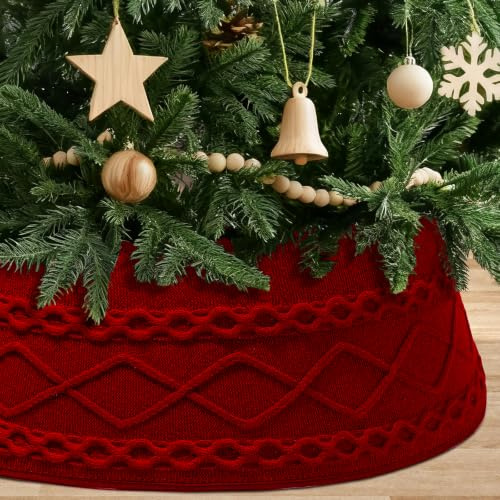 Betylifoy Weihnachtsbaumrock Gestrickt Weihnachtsbaum Decke 71CM Weihnachtenbaum Kragen Runde Weihnachten Deko Christbaumständer Abdeckung Rot für Weihnachtsbaum Deko Innen