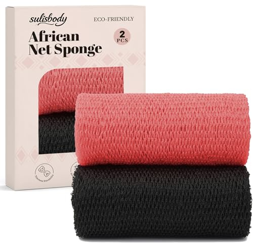 African Net Sponge Authentic, Exfoliating Body Wash Cloth with Knots, Hygienic Loofah Back Scrubber for Shower, Deep Cleansing Textured Skin Smoother, Quick Drying Bathing Accessories