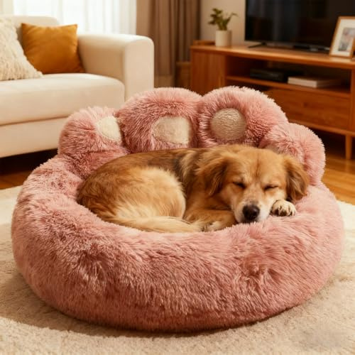 PETCUTE Panier pour Chien Orthopédique,Coussin Chien Dehoussable,Doux et Confortable,Canapé Lavable pour Chiens,Lit pour Chiens et Chats avec Base Antidérapante,Rose,2XL