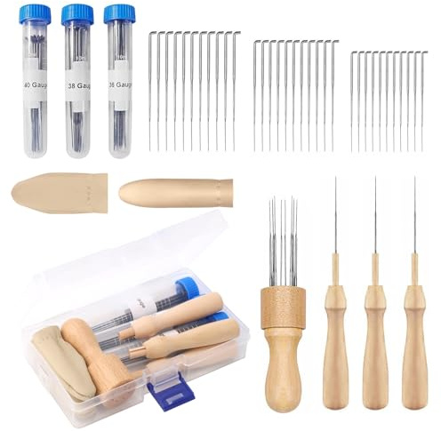 Kit de 36 Piezas Agujas de Fieltro, Set de Fieltro con Agujas de Fieltro de 3 Tamaños, Agujas de Fieltro con Mango de Madera, Manualidades Set de Iniciación de Fieltro para DIY Bricolaje
