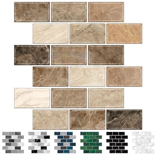 URCOLOR 10 Sheets Peel and Stick Wall Tiles Stickers, Self Adhesive Wall Tiles for Kitchen Bathroom, 30.5x30.5cm Splashback Brown