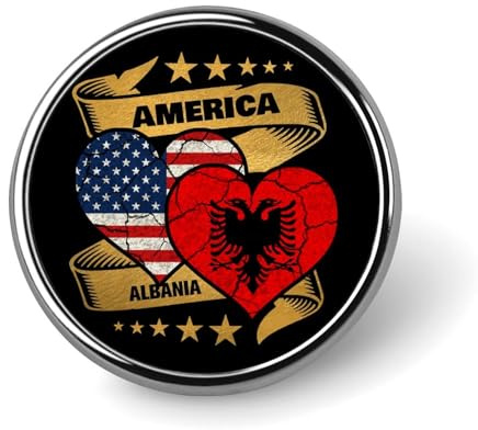 Runde Anstecknadel mit albanischer Flagge, USA-Motiv, Metallfassung, Ansteckknopf, Brosche, Reversnadel, Krawattennadel, für Anzüge, Hemden, Jacken, Hüte, Kostüme, Dekoration