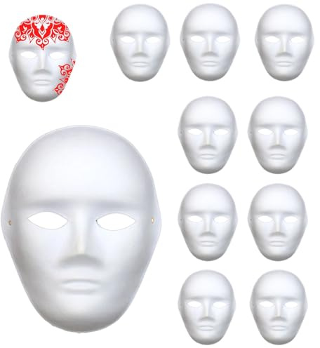 Eulihent 10 Piezas Máscaras Blancas para Pintar Bricolaje Máscara de Pulpa en Blanco Máscaras Pintada a Mano DIY Máscara Blanca para Manualidades Cosplay Fiestas Careta Halloween