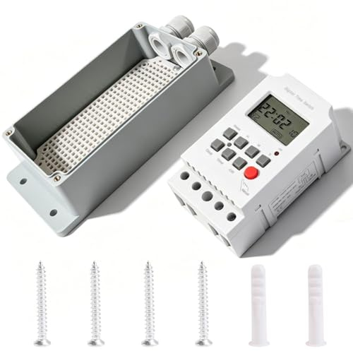 Shengbowi Programmierbarer Zeitrelais Schalter 25A 220VAC Intelligenter | Steuerung Zeitrelaisschalter Zeitschaltuhr Digital Aussenbereich IP66 Wasserdichtem Gehäuse Wandmontage Garten Aussenlicht