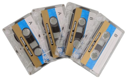 4 Beschreibbare Audiokassetten 30 Minuten Kunststoff Retro | Leere Kassette zum Aufnehmen, Transparente Hartbox, Selbstgemacht und Wohndeko