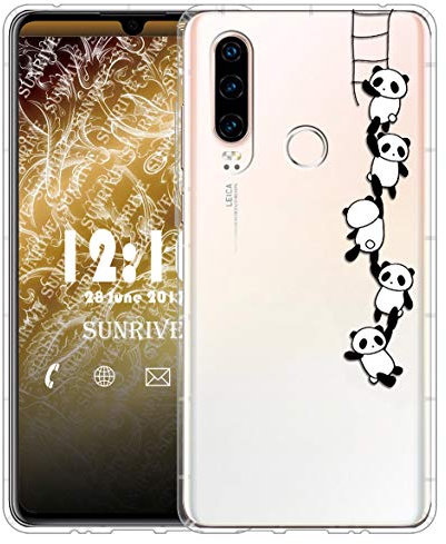Sunrive Cover Per Huawei P30 lite, Custodia Case in molle Trasparente silicone Morbida Flessibile Antigraffio protettiva Cuscino d'aria back custodie(tpu Panda 1)