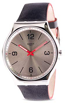 Swatch Herren Analog Schweizer Quarz Uhr mit Echtes Leder Armband SS07S104