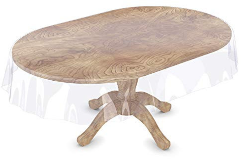 Tischdecke Transparent abwaschbar Durchsichtig Folie mit Saum in ohne Einfassung Oval 260x140cm 0,5mm