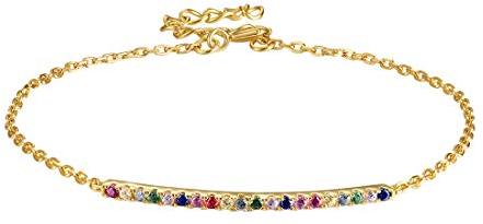 E Jewelry 925 Sterling Silber Rainbow Armbänder für Damen, 14 Karat vergoldet mit Zirkonia Einfache Verstellbare Armband