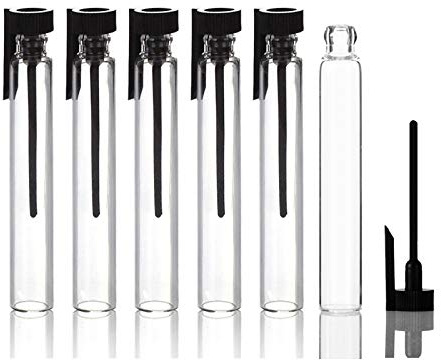 Enslz 100 Stück Mini Parfümprobenflaschen mit schwarzem Deckel leere Glasflasche für Reise und Party (3ml)