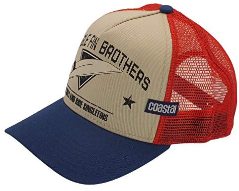Coastal Single Fin Brothers Cap Trucker Kappe Verstellbar Basecap Mesh Blau Rot - One-Size