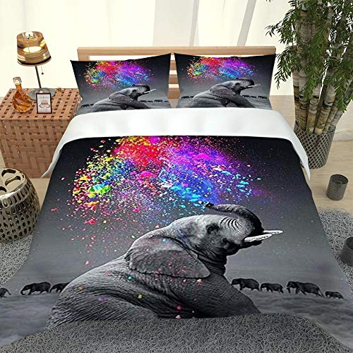 Gabapipa 3D Elefant Bettwäsche-Set Farbe: Grau Bettbezug Set 135 x 200 cm Tierwelt Elefanten Bettwäsche Set 3 Teilig Elefant Bettbezug mit Reißverschluss und 2 Kissenbezug 50 x 75 cm