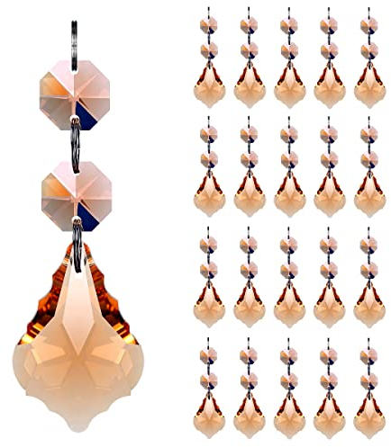 GOLDENHAITAI 20 Stück Kristall Ahornblatt Kronleuchter Prisma Ersatz Anhänger verbundene Glas achteckige Perlen Kette für Kronleuchter Weihnachtsdekoration 38 mm (Rose)