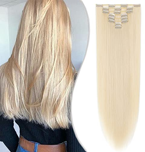 SEGO Clip in Extensions 8 teiliges SET 66cm Haarverlängerung Haarteil Synthetik Glatt Naturliche Gebleichtes Blond
