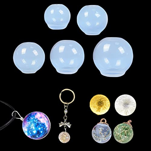 FineInno 5 Stück Kugel Silikonform Epoxidharz, Rund Ball Resin Gießform, Sphere Epoxidharz Formen für DIY Schmuck, Anhänger, Ohrringe,Schmuckherstellung