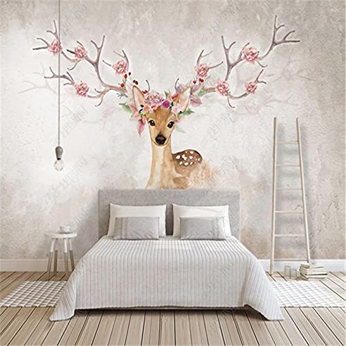 MUMUWUSG Fototapete 3D Effekt Rosa Blumen Tiere Rehe Vlies Tapeten Wandtapete Xxl Moderne Wanddeko Design Wand Dekoration Wohnzimmer Schlafzimmer Büro 360X230Cm