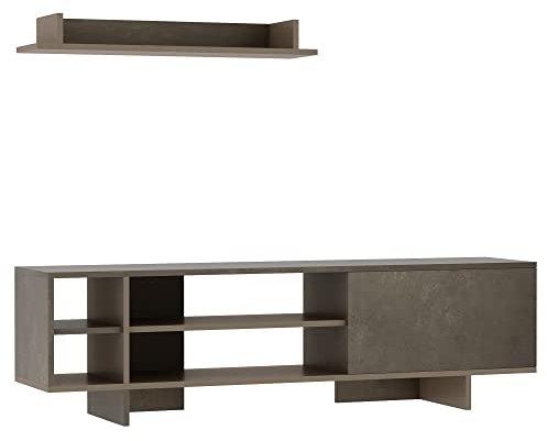 HOMCOM Set Mobile TV con Armadietto e Mensola da Appendere, Parete Attrezzata per TV in Legno per Salotto e Soggiorno, Grigio