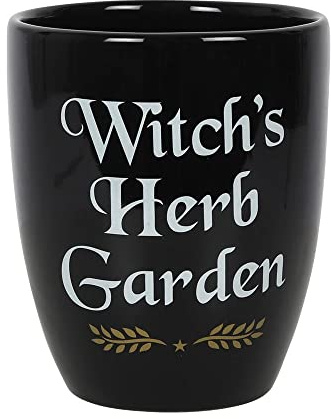 Creepy Black Ceramic Witch's Herb Garden Plant Pot - 14.5cm x 12cm (1 Pc.) - Stylish & Spooky Design, Heartwarming Gift - Ideal for Garden Decor