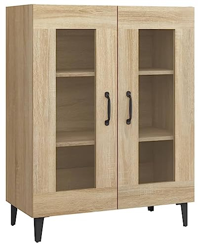 vidaXL Engineered Wood Sideboard featuring Two Glass Doors and Spacious Storage, Sonoma Oak Finish, Perfect for Bedroom/Living Room, Industrial Style - Size: 69.5 x 34 x 90 cm'.