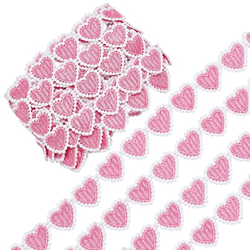 GORGECRAFT 5 Yards 23 mm Rosa Herz-Spitzenborte Herzförmiges Besticktes Gewebtes Band Weiße Bordüren Applikationen Für Heimwerker Nähen Basteln Kleidung Vorhang Rock Taschen Bilderrahmen-Verzierungen