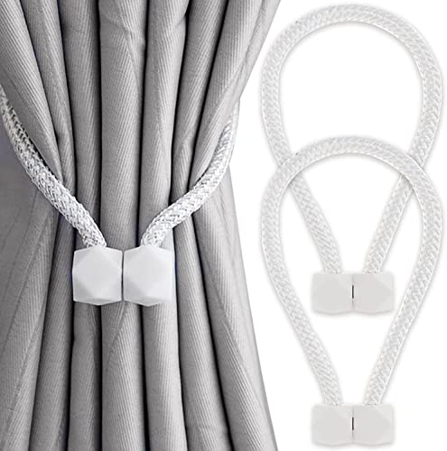 Yatinkim 2 Stück Weiß Vorhang Raffhalter Magnetische Gardinenhalter mit Magneten Drapierte Gardinen Band Handgemachte Zubehör Outdoor Deko Badezimmer