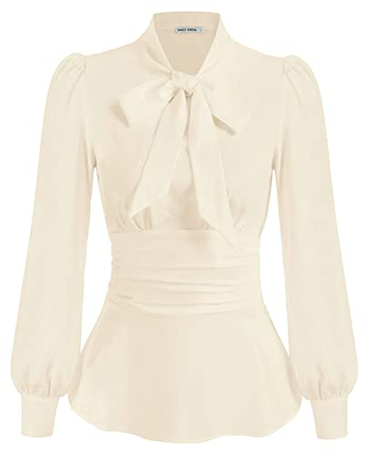 GRACE KARIN Femmes Chemisier Taille Définie Bureau Manches Longues Bouffantes Nœud Papillon Décoré Haut Élégantc