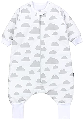 TupTam Baby Schlafsack mit Beinen und Ärmeln OEKO-TEX zertifizierte Materialien, Winterschlafsack 2,5 TOG Unisex, Farbe: Wolken Grau, Größe: 104-110
