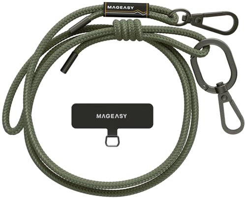 MAGEASY Universal Cell Phone Lanyard - Anti-Theft Rope Crossbody Phone Strap for iPhone 16 Pro Max & Most Smartphones, for Men & Women | 6mm Army Green