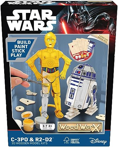 Wood Worx Star Wars C-3PO & R2-D2, DIY-Bastelset ab 5 Jahren, Bastelset aus FSC-zertifiziertem Holz für Kinder