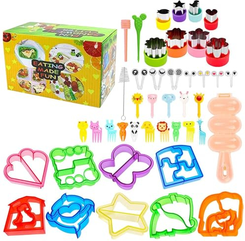 Stronrive 45 Pièces Accessoires De Repas pour Enfant, Ensemble De Fabrication De Sandwichs, Set D'emporte-pièces pour Sandwichs, Fournitures pour La Boîte À Lunch, Découpeurs pour Gâteaux