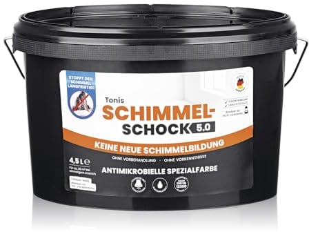 Tonis SCHIMMELSCHOCK Anti-Schimmel-Farbe 4,5 Liter Wandfarbe weiss | Effektive, zuverlässige Sofortwirkung, desinfizierende Wandfarbe für ca. 18 m2 | 99,999% antimikrobielle Wirkung