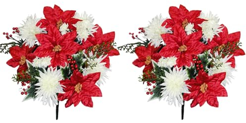 Admired By Nature Künstliche Weihnachtssterne mit 14 Stielen, künstlicher Weihnachtsstrauß, künstlicher Weihnachtsstern, Nelke für Weihnachten, Heimdekoration, Urlaubsstrauß, Innenblumen,