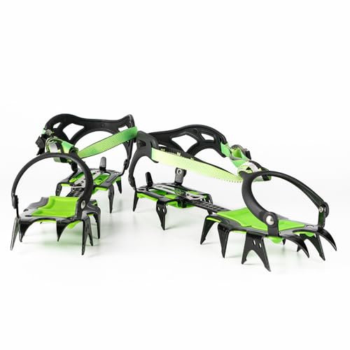 BRS-S1A Pair of 14-Tooth Crampons for Ice and Snow Traction Anti-Slip Cleats for Hiking Mountaineering Trekking Lawn Aerator Shoes with Adjustable Fit for Men and Women 40mm