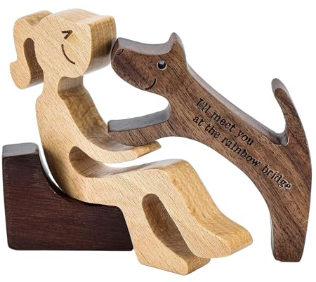 Sharplace Aus Holz Geschnitzte Sammlerfiguren, hölzerne Frau, Hund, Schnitzornamente, Figur, handgeschnitzter hölzerner Hund, menschliche Statue für, Stil c