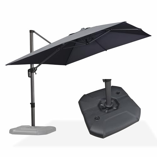 PURPLE LEAF Sonnenschirm mit Schirmständer, Aluminium Ampelschirm 270 x 350 cm, Terrassenschirm mit Kurbel, 360°Rotation, UV-beständig, Gartenschirm für Balkon & Terrasse, Grau